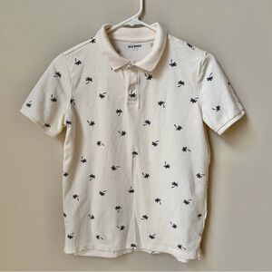 Old Navy Kids Cream Polo with Navy Blue Palm Trees - Boys L (10-12)